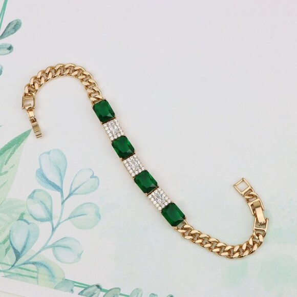 "Elegant Rose Gold Bracelet with Emerald Green and White Stones, XPBL0809 - Picture 6 of 12